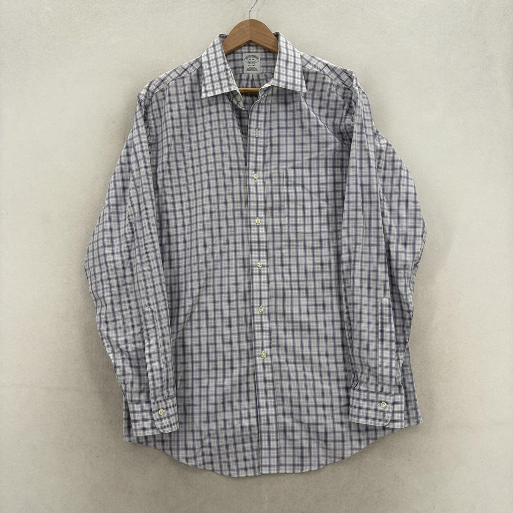 Brooks Brothers Regent Dress Shirt Mens 16 34/35 Blue Plaid Non Iron Supima